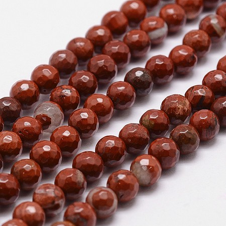 Honeyhandy Natural Red Jasper Beads Strands, Grade AB+, Faceted, Round, 8mm, Hole: 1mm, about 44pcs/strand, 14.9 inch~15.1 inch
