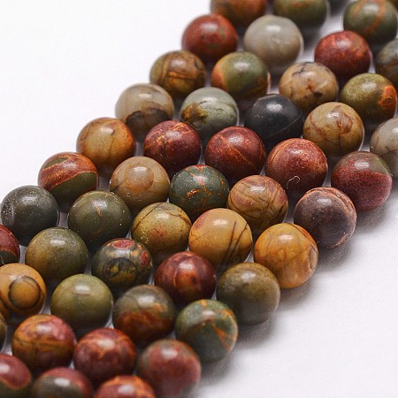 Honeyhandy Natural Picasso Stone/Picasso Jasper Bead Strands, Round, 4mm, Hole: 1mm, about 98pcs/strand, 15 inch