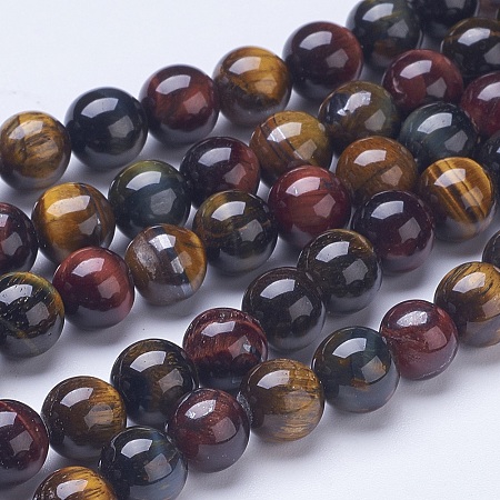 Honeyhandy Natural Tiger Eye Beads Strands, Grade AB, Round, 8~8.5mm, Hole: 1mm, about 49pcs/strand, 15.55 inch