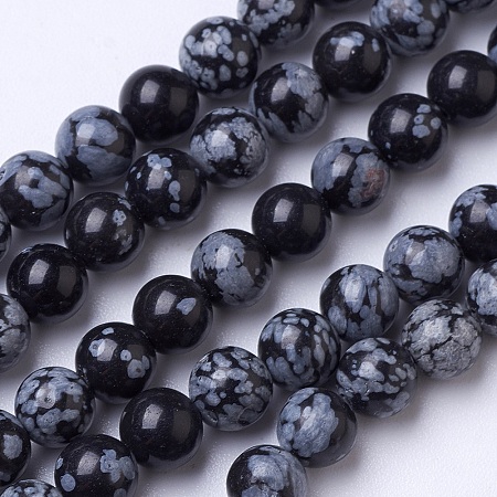 Honeyhandy Natural Snowflake Obsidian Beads Strands, Round, 6mm, Hole: 1mm, about 60pcs/strand, 15.1 inch