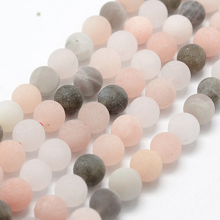 Honeyhandy Natural Multi-Moonstone Beads Strands, Frosted, Round, 8~8.5mm, Hole: 1mm, about 48pcs/strand, 15.55 inch(39.5cm)