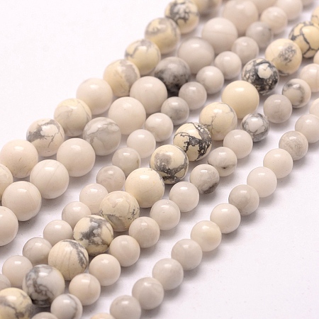 Honeyhandy Natural Howlite Beads Strands, Round, 6mm, Hole: 1mm, about 68pcs/strand, 15.75 inch(40cm)