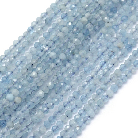 Honeyhandy Natural Aquamarine Beads Strands, Round, Grade A, Faceted, 2mm, Hole: 0.5mm, about 150pcs/strand, 15.35 inch(39cm)