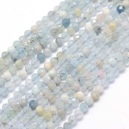 Honeyhandy Natural Aquamarine Beads Strands, Faceted, Round, 3mm, Hole: 0.5mm, about 113pcs/strand, 15.35 inch(39cm)