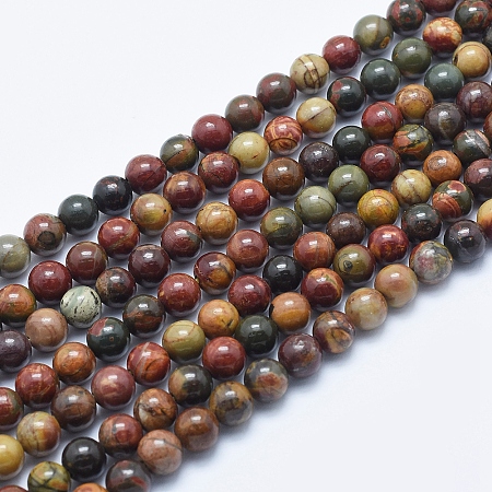 Honeyhandy Natural Picasso Stone/Picasso Jasper Beads Strands, Round, 6mm, Hole: 1mm, about 62pcs/strand, 15.7 inch(40cm)