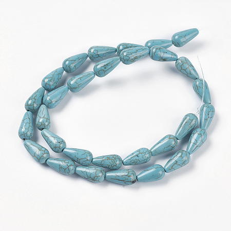 Honeyhandy Synthetic Turquoise Beads Strands, teardrop, Dyed & Heated, Turquoise, 13.5~14x7mm, Hole: 1mm, about 30pcs/strand, 15.9 inch(40.4cm)
