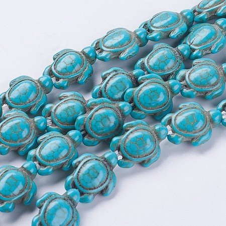 Honeyhandy Synthetic Turquoise Beads Strands, Turtle, Dyed & Heated, Dark Turquoise, 18.5x15x8mm, Hole: 1.5mm, about 22pcs/strand, 15.24 inch(38.7cm)
