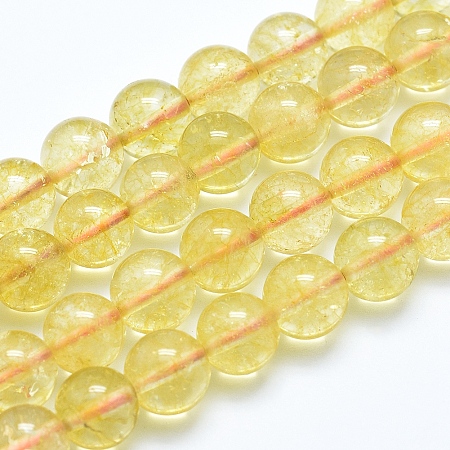 Honeyhandy Natural Citrine Beads Strands, Round, Dyed & Heated, 6mm, Hole: 0.8mm, about 72pcs/strand, 15.7 inch(40cm)