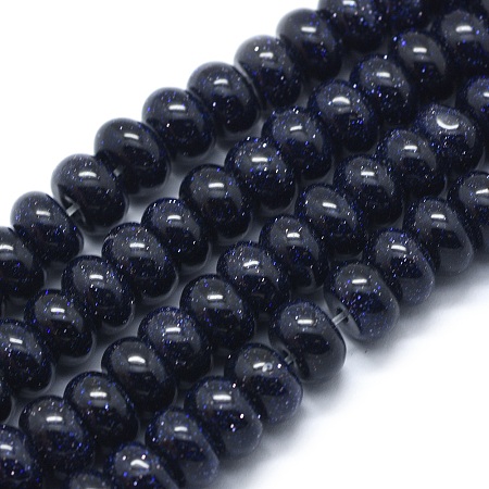 Honeyhandy Synthetic Blue Goldstone Beads Strands, Rondelle, 8x5mm, Hole: 1mm, about 74pcs/strand, 15.15 inch(38.5cm)