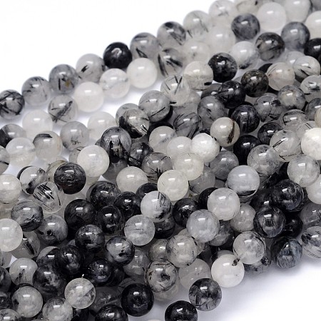 Honeyhandy Round Natural Rutilated Quartz Beads Strands, 8mm, Hole: 1mm, about 49pcs/strand, 15.3 inch