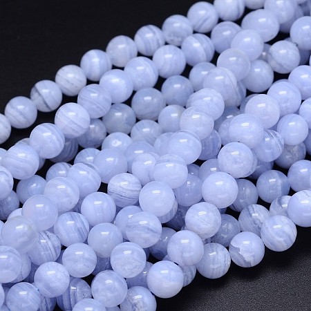Nbeads Round Natural Grade AA Blue Lace Agate Beads Strands, 8mm, Hole: 1mm, about 49pcs/strand, 15.3