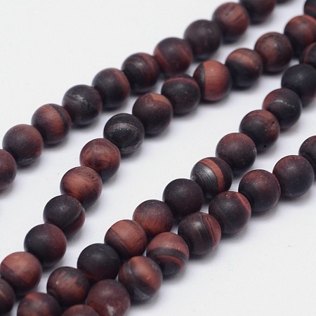 Honeyhandy Natural Tiger Eye Round Bead Pendants, Heated & Dyed, Frosted, Grade AB+ , 6mm, Hole: 1mm, about 63pcs/strand, 15.5 inch