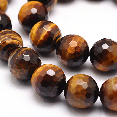 Honeyhandy Faceted Grade A Natural Tiger Eye Round Bead Strands, 6mm, Hole: 1mm, about 62pcs/strand, 15.5 inch