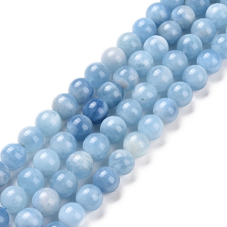 Honeyhandy Round Natural Aquamarine Bead Strands, 8mm, Hole: 1mm, about 49pcs/strand, 15.5 inch