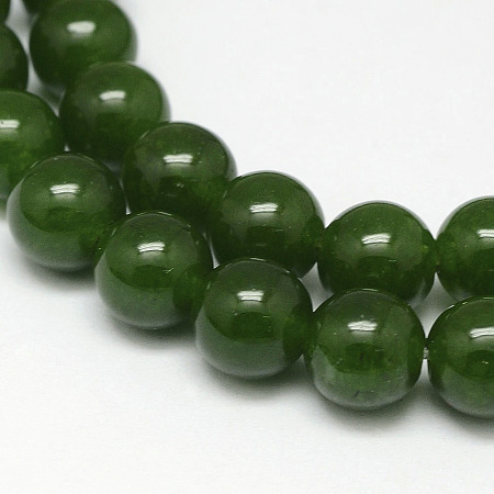 Honeyhandy Natural TaiWan Jade Bead Strands, Dyed, Round, Dark Green, 10mm, Hole: 1mm, about 38pcs/strand, 15.5 inch