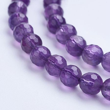 Honeyhandy Natural Amethyst Bead Strands, Grade A, Faceted, Round, 6mm, Hole: 1mm, bout 68pcs/strand, 15.7 inch