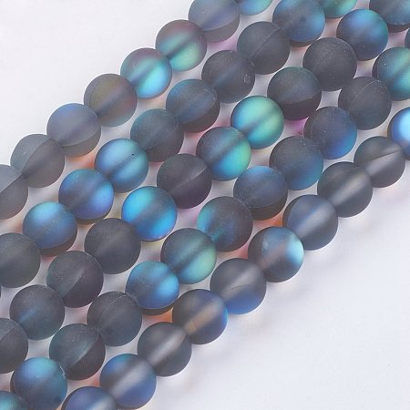 Honeyhandy Synthetic Moonstone Beads Strands, Holographic Beads, Frosted, Dyed, Round, 8mm, Hole: 1mm, about 49pcs/strand, 15.15 inch
