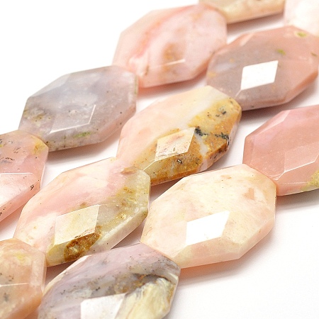 Honeyhandy Natural Pink Opal Beads Strands, Faceted, Oval, 29~31x21~22x7~9mm, Hole: 2mm, about 13pcs/strand, 15.7 inch(40cm)