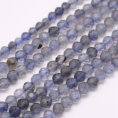 Honeyhandy Natural Cordierite/Iolite/Dichroite Beads Strands, Grade A, Faceted, Round, 3mm, Hole: 0.5mm, about 132pcs/strand, 15.7 inch(40cm)