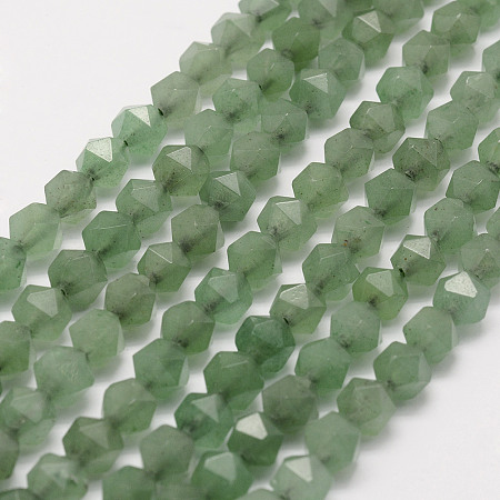 Honeyhandy Natural Green Aventurine Beads Strands, Star Cut Round Beads, Faceted, 5.5~6mm, Hole: 1mm, about 63~68pcs/strand, 15.3~15.5 inch(39~39.5cm)