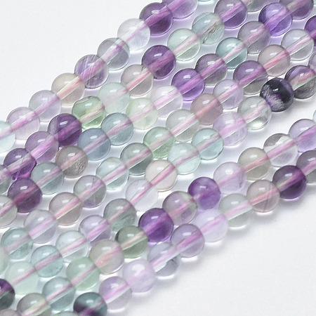 Honeyhandy Natural Fluorite Beads Strands, Round, 4mm, Hole: 1mm, about 108pcs/strand, 16.1 inch(41cm)