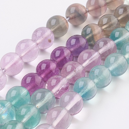 NBEADS Natural Fluorite Beads Strands, Grade A, Round, 10mm, Hole: 1.2mm; about 40pcs/strand, 15.3