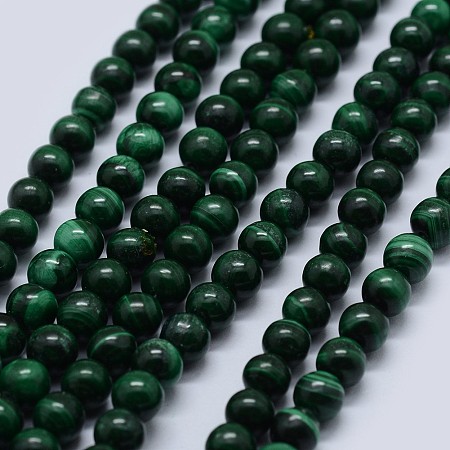 Honeyhandy Natural Malachite Beads Strands, Grade AB, Round, 8mm, Hole: 0.7mm, about 48pcs/strand, 15.5 inch(39.5cm)
