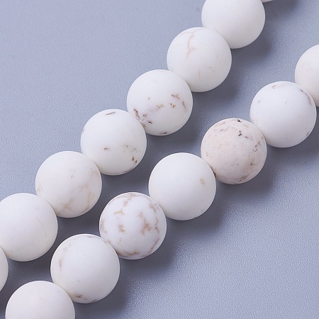 Honeyhandy Natural Magnesite Beads Strands, Frosted, Round, 6.5x6mm, Hole: 1mm, about 62pcs/strand, 15.2 inch(38.6cm)
