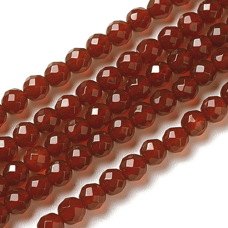 Honeyhandy Natural Carnelian Beads Strands, Faceted, Round, Red, 4x3.5~4mm, Hole: 0.4mm, about 97~110pcs/strand, 15~16 inch(40~40.7cm)