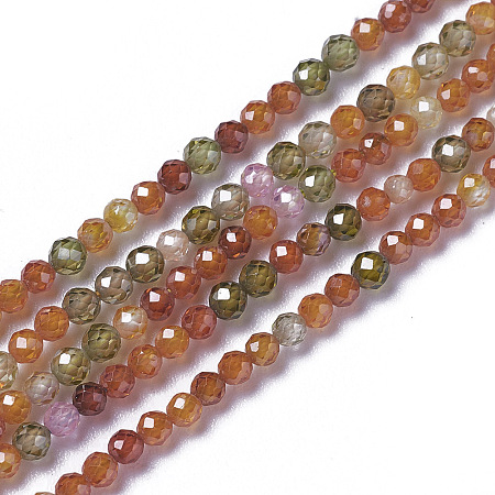 Honeyhandy Cubic Zirconia Beads Strands, Faceted, Round, Colorful, 1.5~2x2mm, Hole: 0.2mm, about 178~186pcs/strand, 15~15.5 inch(37.5~38.5cm)