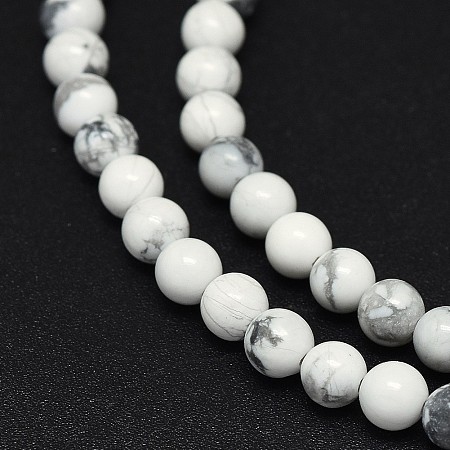 Honeyhandy Natural Howlite Beads Strands, Round, 4mm, Hole: 0.6mm, about 88~91pcs/strand, 15.2~15.5 inch(38.5~39.5cm)
