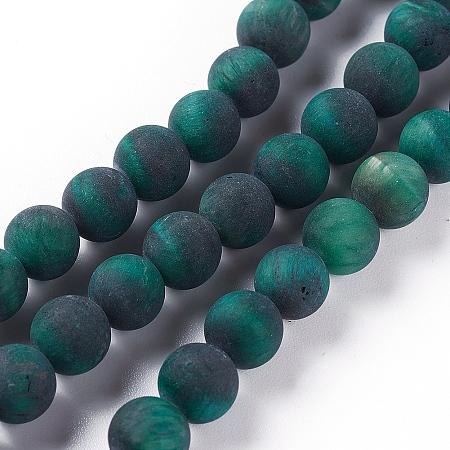 Honeyhandy Natural Tiger Eye Beads Strands, Dyed & Heated , Frosted, Round, Green, 6mm, Hole: 1mm, about 62pcs/strand, 15.5 inch(39.5cm)