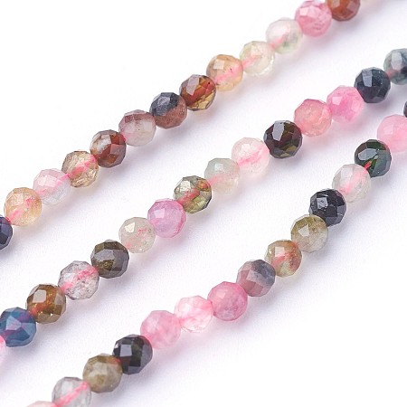 Honeyhandy Natural Tourmaline Beads Strands, Faceted, Round, Colorful, 3mm, Hole: 0.5mm, about 115~130pcs/strand, 14.5~16.1 inch(37~41cm)