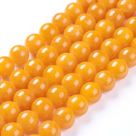 Arricraft Natural Yellow Jade Beads Strands, Dyed, Round, Dark Orange, 10mm, Hole: 1mm, about 39pcs/strand, 15.1~15.3 inch(38.5~39cm)