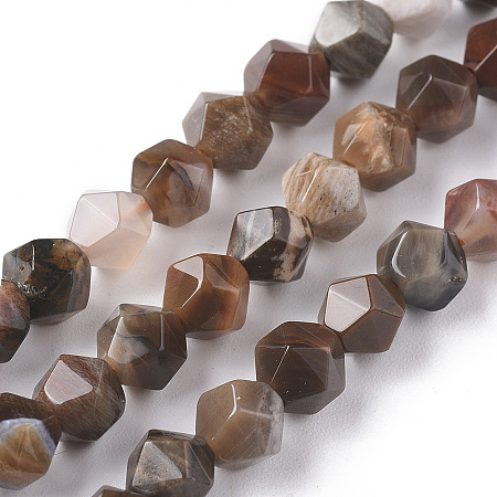 Honeyhandy Natural Petrified Wood Beads Strands, Star Cut Round Beads, Faceted, 6mm, Hole: 1mm, about 62pcs/strand, 15.16 inch(38.5cm)