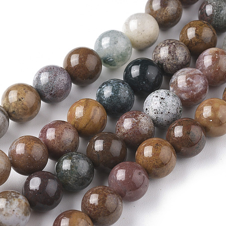 Honeyhandy Natural Ocean Jasper Beads Strands, Round, 8mm, Hole: 1.2mm, about 46pcs/strand, 15.35 inch(39cm)