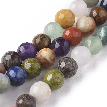 Honeyhandy Natural Mixed Gemstone Beads Strands, Faceted, Round, 6mm, Hole: 0.8mm, about 63pcs/strand, 15.35 inch(39cm)