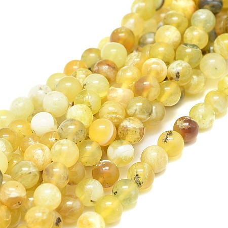 Honeyhandy Natural Yellow Opal Beads Strands, Round, Grade AB, 8mm, Hole: 0.8mm, about 50pcs/strand, 15.55 inch(39.5cm)
