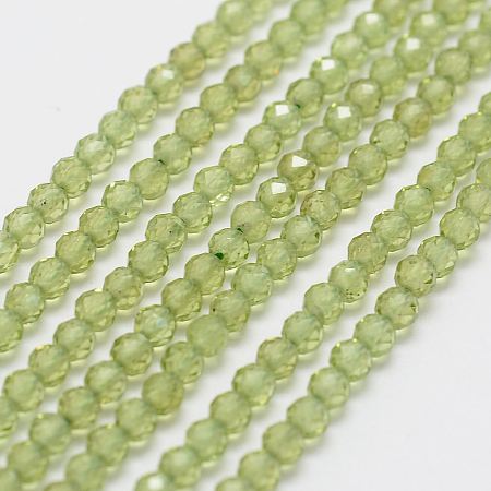 Honeyhandy Natural Peridot Bead Strands, Round, Faceted, 2mm, Hole: 0.5mm, about 197~200pcs/strand, 15.3 inch(39cm)