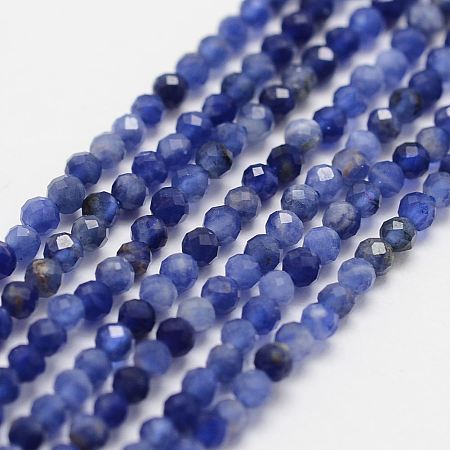Honeyhandy Natural Grade A Sodalite Beads Strands, Round, Faceted, 2mm, Hole: 0.5mm, about 195pcs/strand, 15.3 inch(39cm)