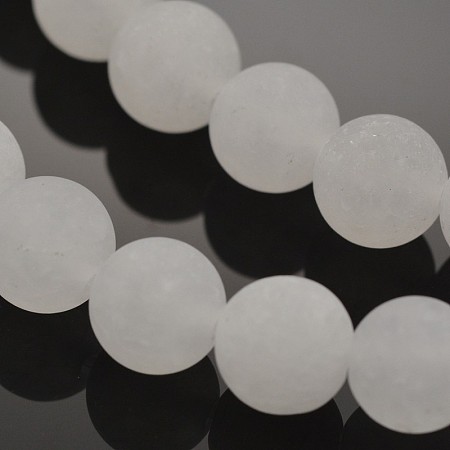 Honeyhandy Natural White Jade Round Beads Strands, Frosted, 10mm, Hole: 1mm, about 38pcs/strand, 15.3 inch