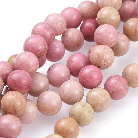 Honeyhandy Natural Rhodonite Round Bead Strands, 8mm, Hole: 1mm, about 46pcs/strand, 15 inch