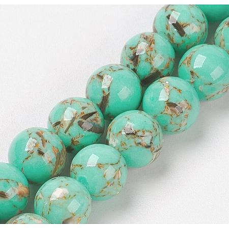 Honeyhandy Sea Shell and Synthetic Turquoise Assembled Beads Strands, Round, Medium Turquoise, 8~9mm, Hole: 1.2mm, about 49~50pcs/strand, 15.3~15.7 inch(39~40cm)