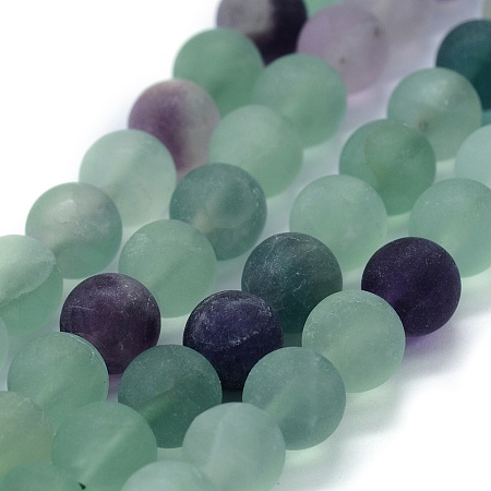Honeyhandy Natural Fluorite Beads Strands, Frosted, Round, 6mm, Hole: 0.8mm, about 62pcs/strand, 14.9 inch(38cm)