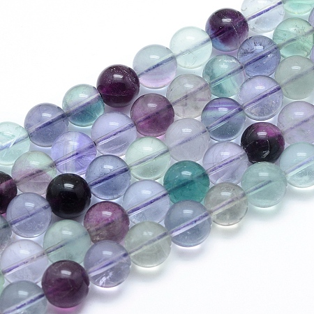 Honeyhandy Natural Fluorite Beads Strands, Round, 12~12.5mm, Hole: 1mm, about 33pcs/strand, 15.75 inch(40cm)