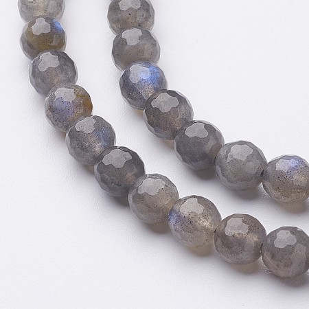 Honeyhandy Natural Labradorite Bead Strands, Faceted(128 Facets), Round, 6mm, Hole: 0.5mm, about 62pcs/strand, 15.1 inch(385mm)