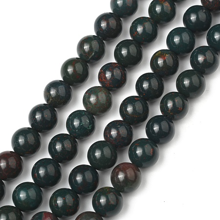 Honeyhandy Natural Indian Bloodstone Beads Strands, Heliotrope Stone Beads, Round, 8mm, Hole: 1mm, about 47pcs/strand, 15.5 inch(395mm)