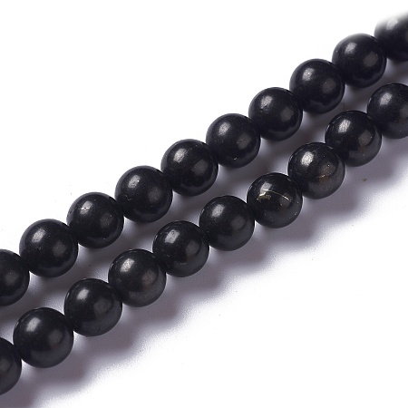 Honeyhandy Nature Shungite Beads Strands, Round, 8mm, Hole: 1mm, about 45~48pcs/strand, 15.35 inch(39cm)