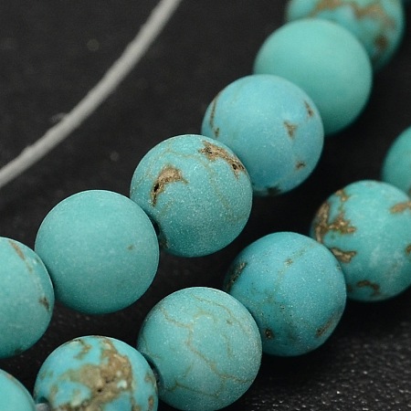 Honeyhandy Frosted Round Natural Magnesite Beads Strands, Dyed & Heated, Turquoise, 6mm, Hole: 1mm, 6mm in diameter, hole: 1mm, about 67pcs/strand, 15.5 inch