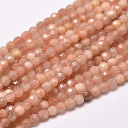 Honeyhandy Faceted Round Natural Sunstone Beads Strands, 4mm, Hole: 1mm, about 94pcs/strand, 15.4 inch